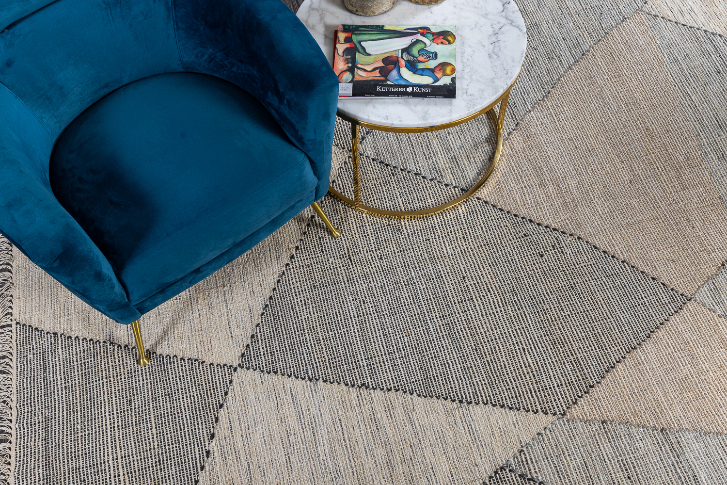 Индийский ковер из джута «MODERN KILIM» NATURAL-AQUA