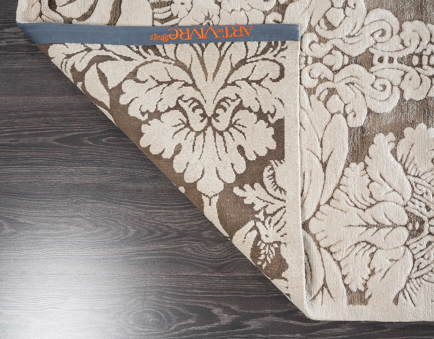 Непальский ковер из шерсти и шёлка «ART COLLECTION» DAMASK GR-SMOKE BROWN-SMOKE GREY(90279)