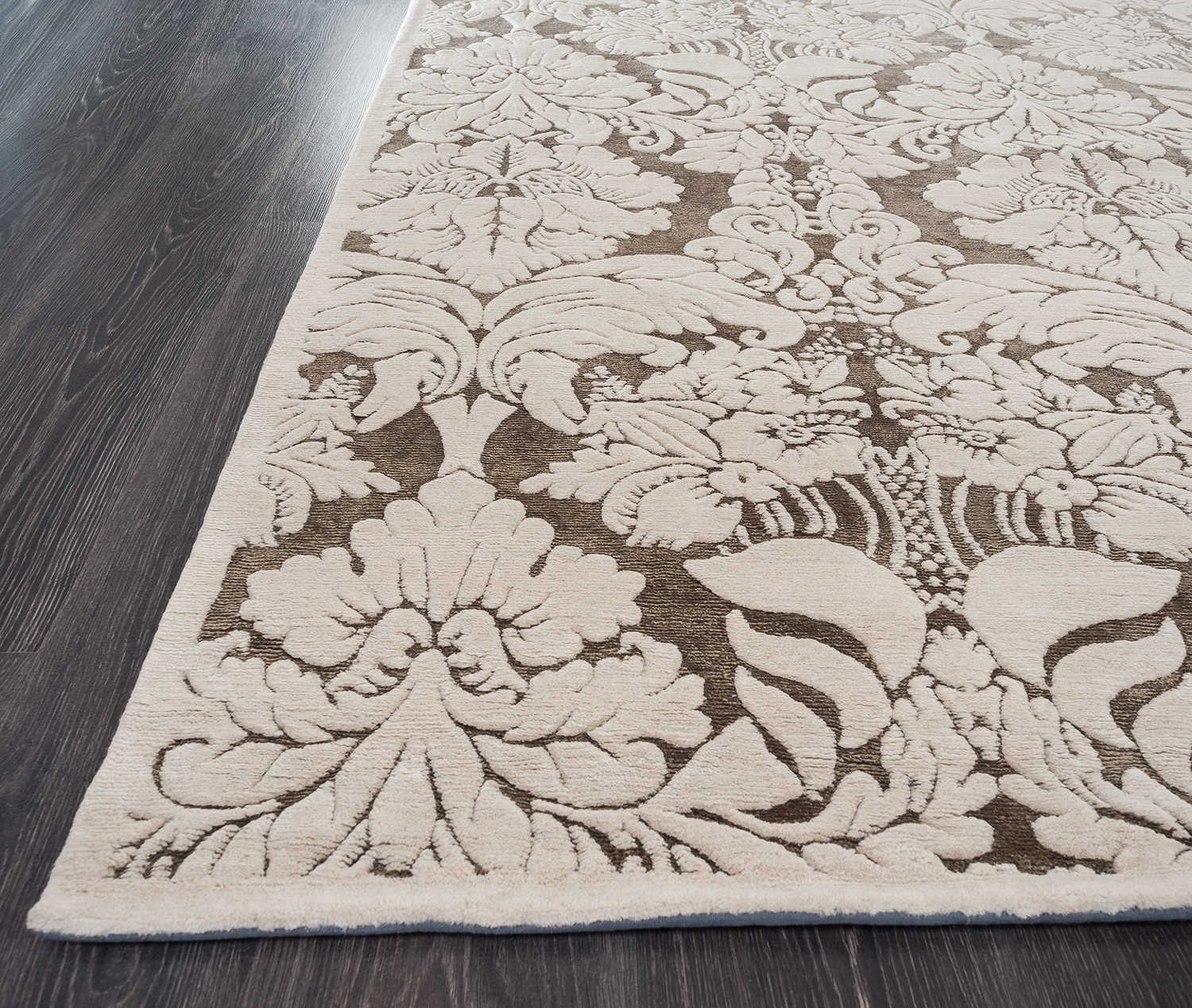 Непальский ковер из шерсти и шёлка «ART COLLECTION» DAMASK GR-SMOKE BROWN-SMOKE GREY(90279)