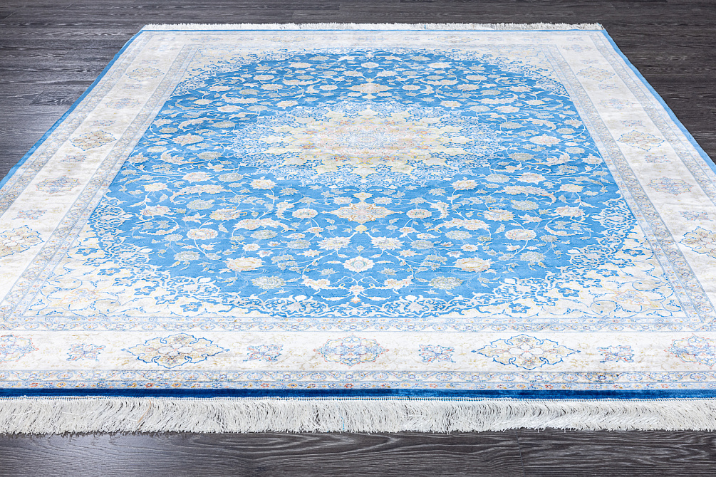 Иранский ковёр из шёлка, модала и акрила «MASTERPIECE QUM» 044-22-Katrin-1520-BLUE