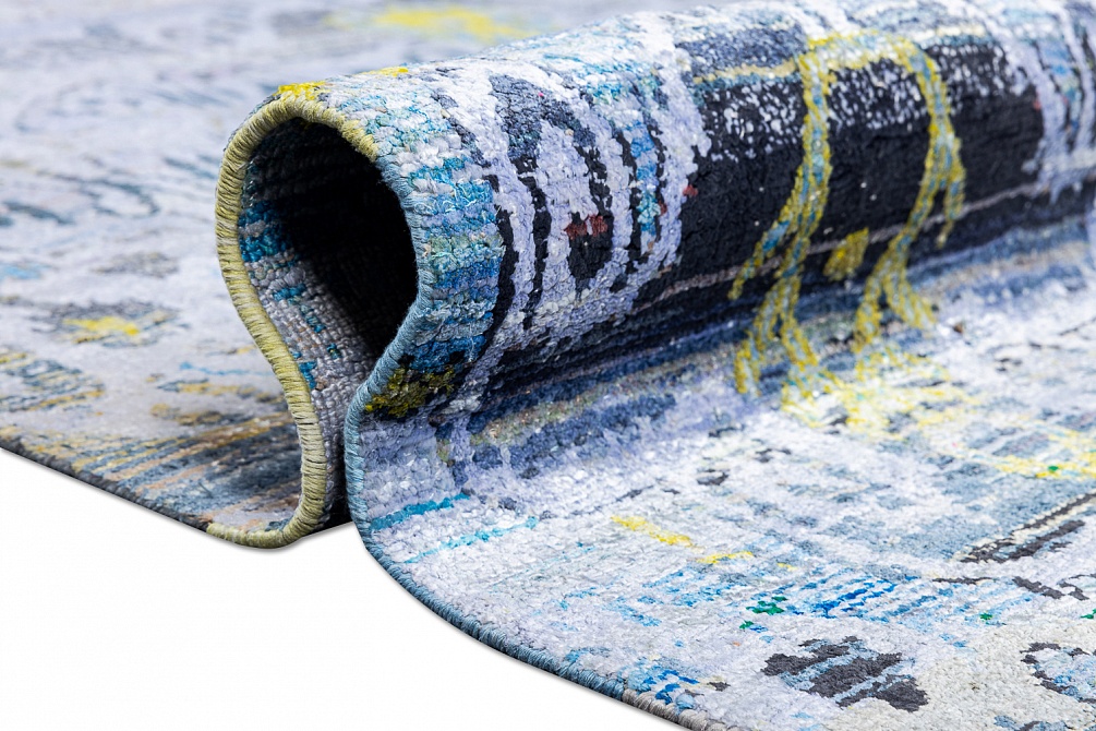 Индийский ковер из бамбукового шёлка «SILK IKAT» P26-BLU-MIX 10