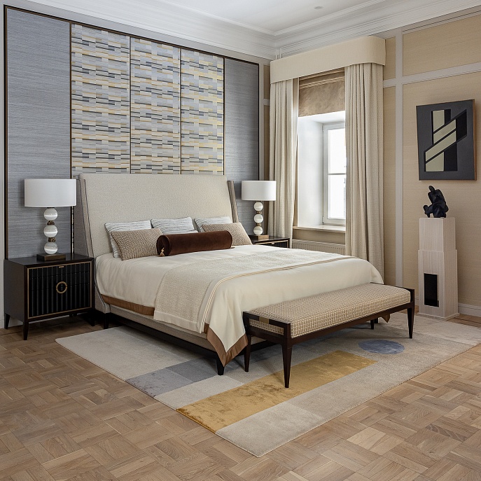 Индийский ковер из арт-шёлка «BAUHAUS» DESIGN №02-2-BLUE-GOLD