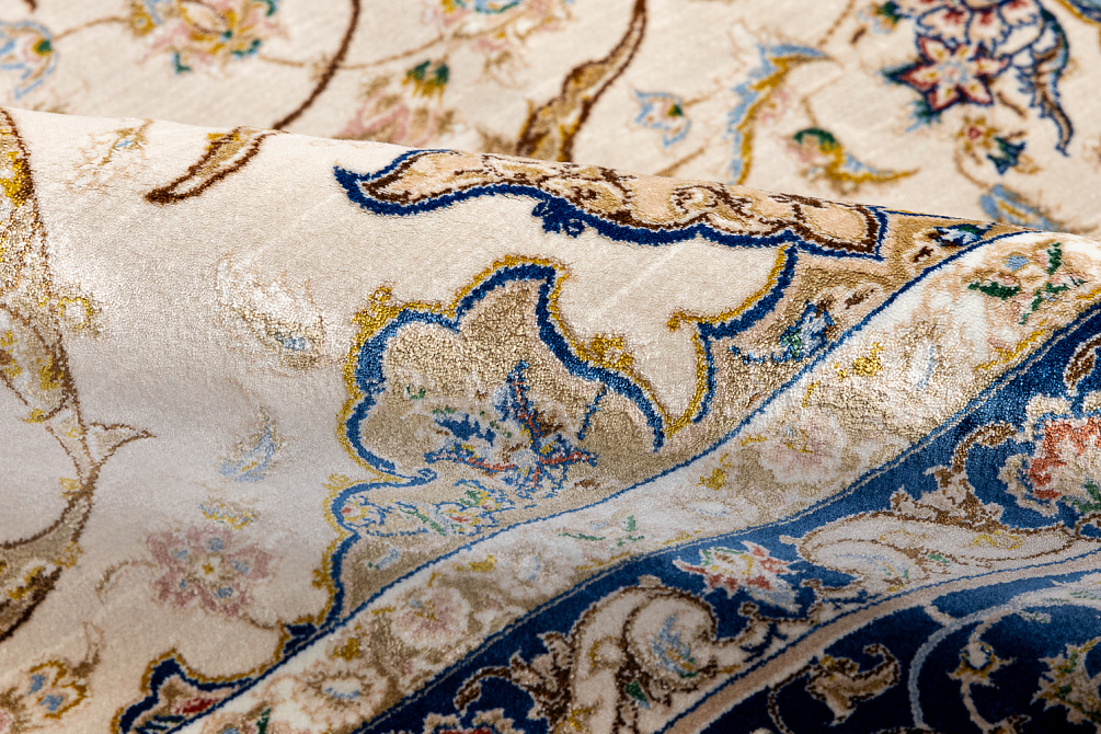 Иранский ковер из шёлка, модала и акрила «MASTERPIECE QUM» 032-23-15100-CREAM-BLUE Katrin