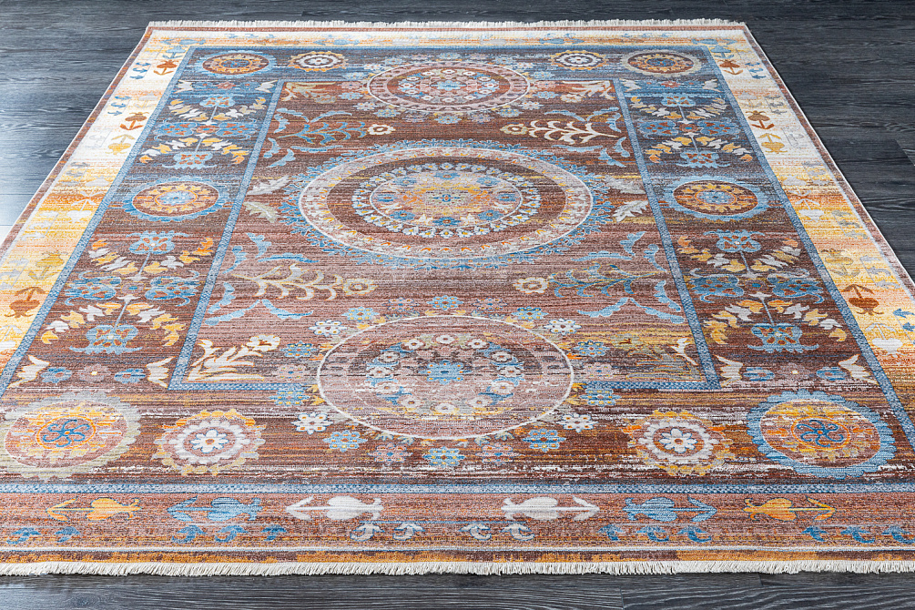 Турецкий ковёр из полиэфирного шёлка «MYSTIC» 0612A-BROWN-YELLOW