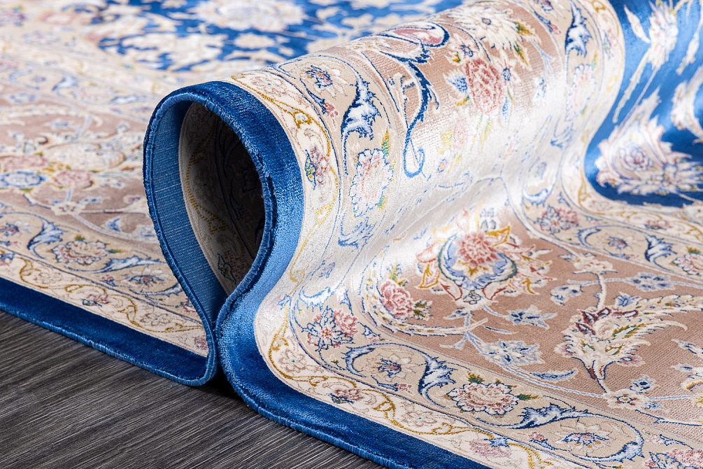 Иранский ковёр из шёлка, модала и акрила «MASTERPIECE QUM» 003-22-TABRIZ BLUE-OLIVE