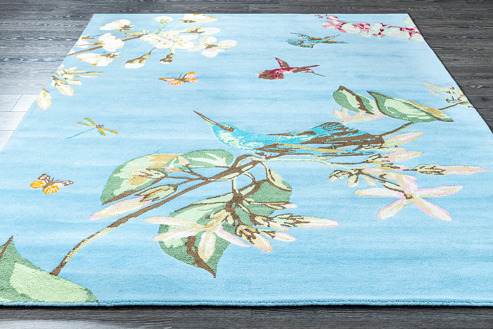 Индийский ковер из шерсти и арт-шёлка «WEDGWOOD» Hummingbird Blue 37808