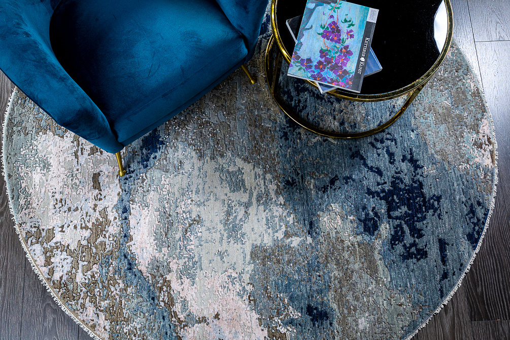 Индийский ковёр из шерсти и арт-шёлка «CHAOS THEORY KA» 1085-BGE-BLUE(ROUND)