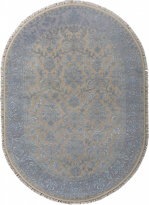Индийский ковер из шерсти и арт-шёлка «KING OF AGRA» RO45-2ND-CRE-GRY(Oval)