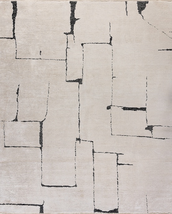 Турецкий ковер из хлопка, вискозы и акрила «SHELL» 3704-TRACE BLACK - ECRU 1