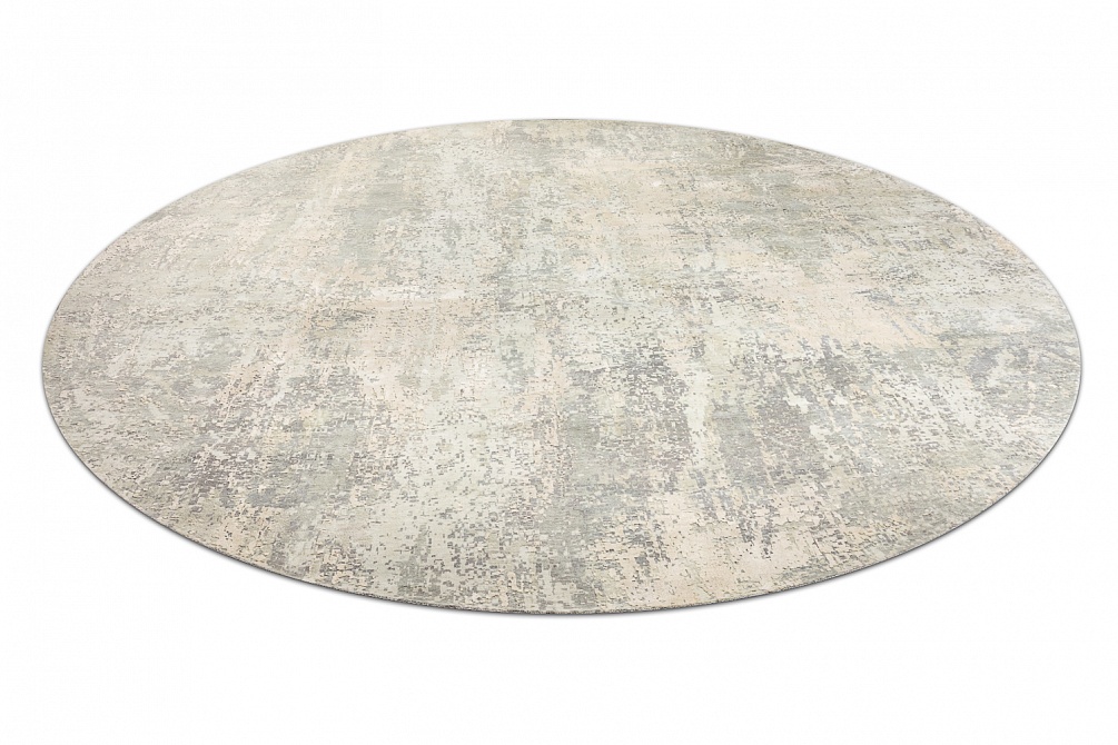 Индийский ковер из шёлка и шерсти «HOLLYWOOD ART» JS38-IVORY-SILVER(Round)