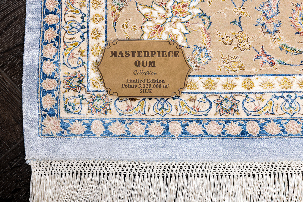 Иранский ковер из шёлка и модала «MASTERPIECE QUM» 030-23-1540-CREAM-LBLUE Katrin