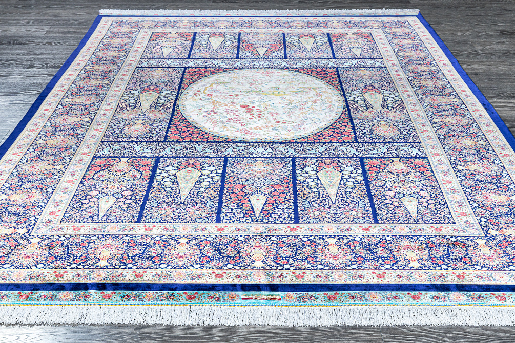 Иранский ковёр из шёлка и модала «MASTERPIECE QUM» 003-21-EDEN NAVY