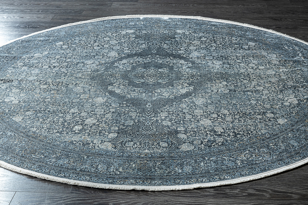 Турецкий ковёр из шёлка и эвкалиптового шёлка «SALVATORE» Z080-C-CRE-DGRY(Round)