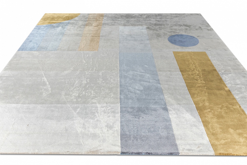 Индийский ковер из арт-шёлка «BAUHAUS» DESIGN №02-2-BLUE-GOLD