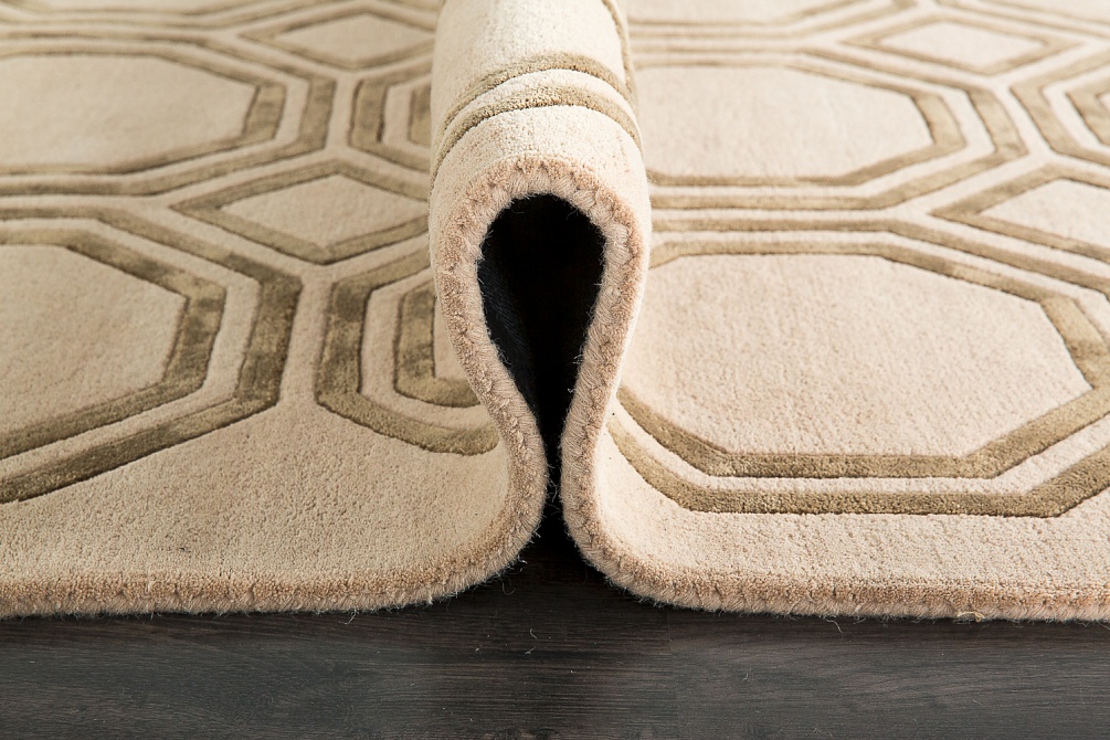 Индийский ковер из арт-шёлка и шерсти «OCTAGON RUG» LIGHT BEIGE