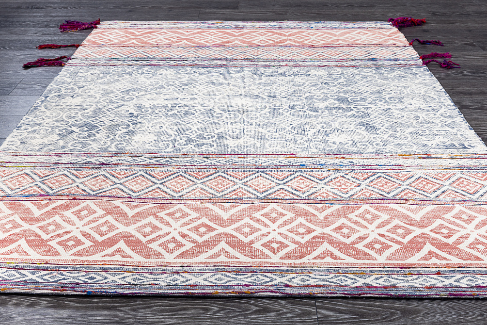 Индийский ковёр из хлопка и шёлка «NIMBA» IVORY-FUSCHIA