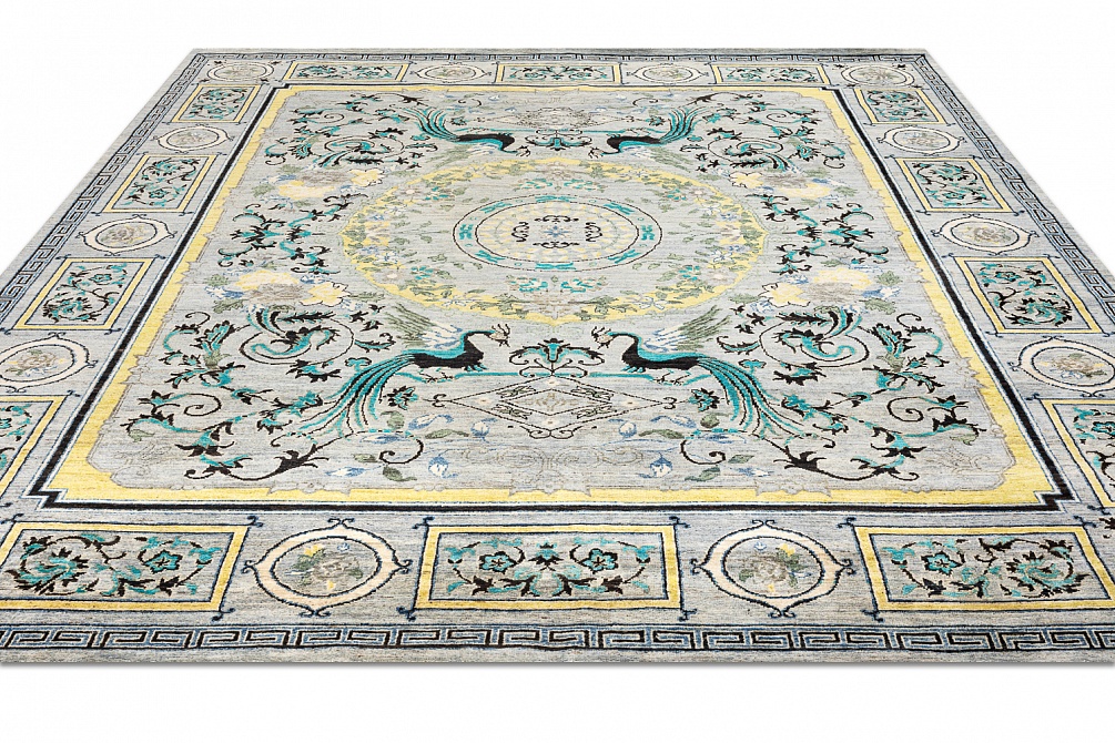 Пакистанский ковер из шерсти «MORRIS A/B 10/10» B129565-GRY-YEL