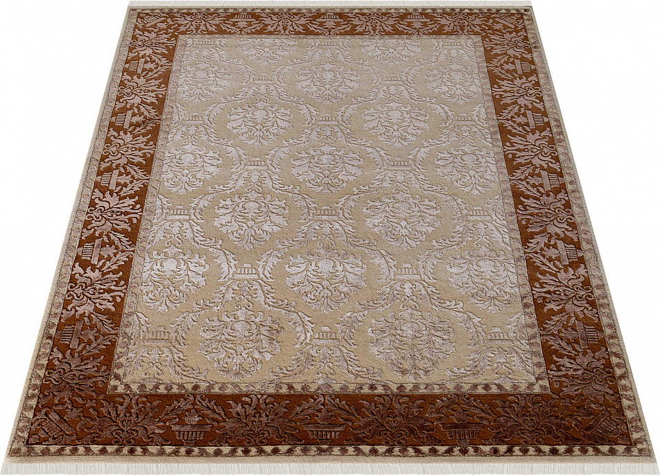 Индийский ковёр из шерсти и арт-шёлка «AGRA R» NO65-CRE-DGLD63