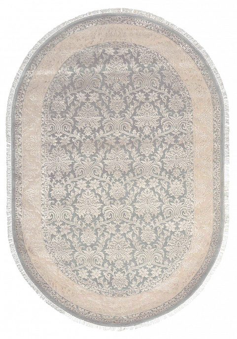 Индийский ковер из шерсти и арт-шёлка «KING OF AGRA» RO45-GRY-CRE(Oval)