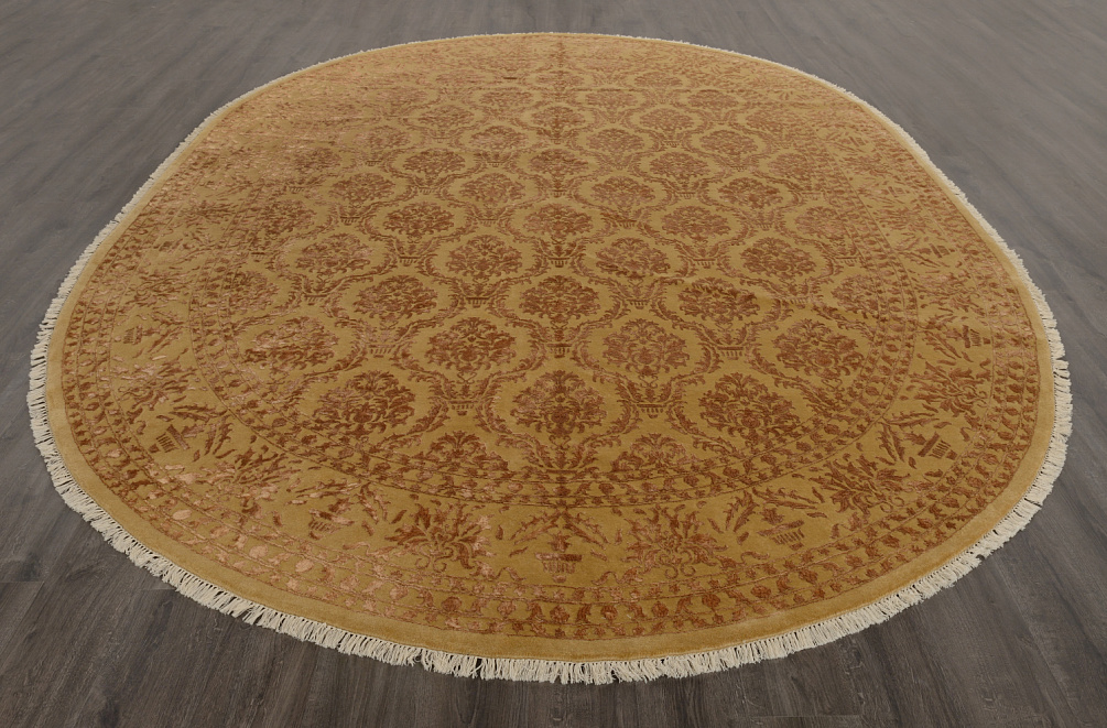Индийский ковёр из шерсти и арт-шёлка «AGRA R» NO65-GLD-GLD(Oval)