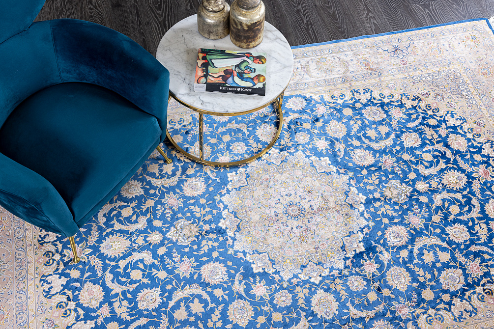 Иранский ковёр из шёлка, модала и акрила «MASTERPIECE QUM» 003-22-TABRIZ BLUE-OLIVE