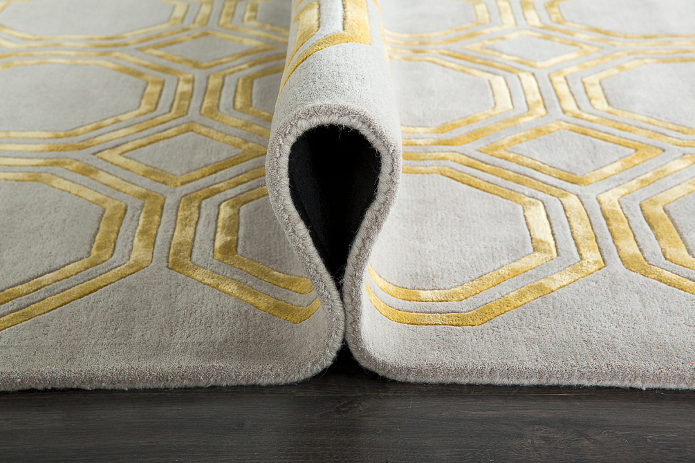 Индийский ковёр из арт-шёлка и шерсти «OCTAGON RUG» GREY-LIGHT GOLD