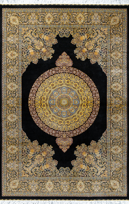 Иранский ковер из шёлка и модала «MASTERPIECE QUM» 051-21-GRAND MEDALION BLACK-GOLD