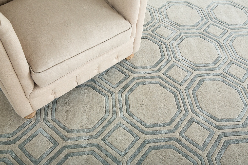 Индийский ковер из арт-шёлка и шерсти «OCTAGON RUG» SILVER
