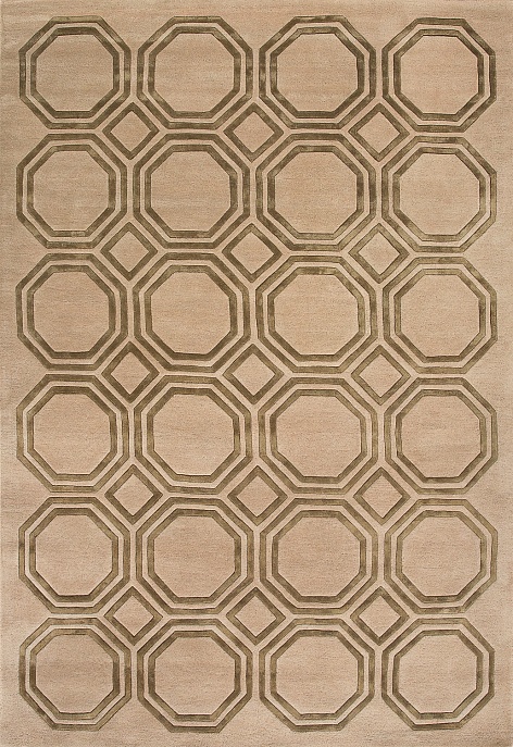 Индийский ковер из арт-шёлка и шерсти «OCTAGON RUG» LIGHT BEIGE
