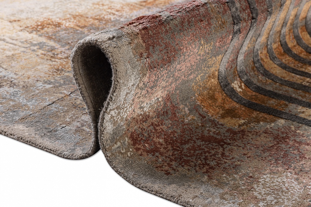 Индийский ковер из шерсти и арт-шёлка «CHAOS THEORY» ESK369-M.GREY-L.PEACH