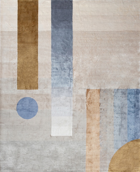 Индийский ковер из арт-шёлка «BAUHAUS» DESIGN №02-2-BLUE-GOLD