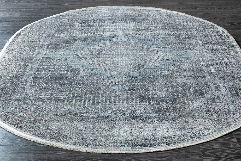 Турецкий ковер из шёлка и эвкалиптового шёлка «SALVATORE» AT67C-LGRE-BRN-DBGE(Oval)