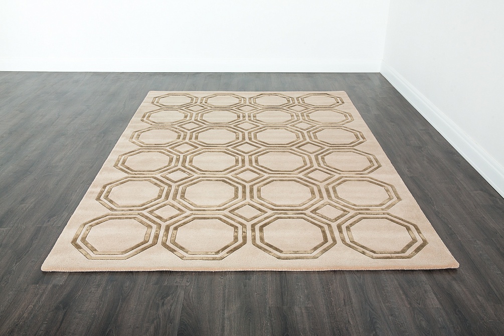 Индийский ковер из арт-шёлка и шерсти «OCTAGON RUG» LIGHT BEIGE
