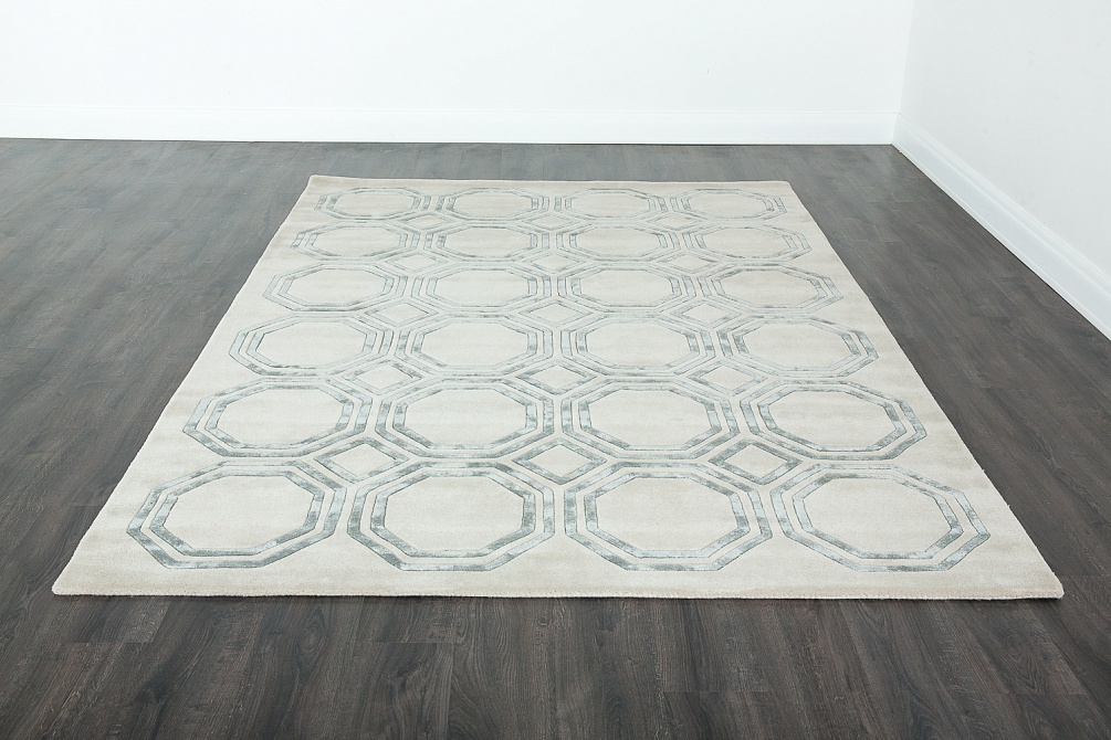 Индийский ковер из арт-шёлка и шерсти «OCTAGON RUG» SILVER