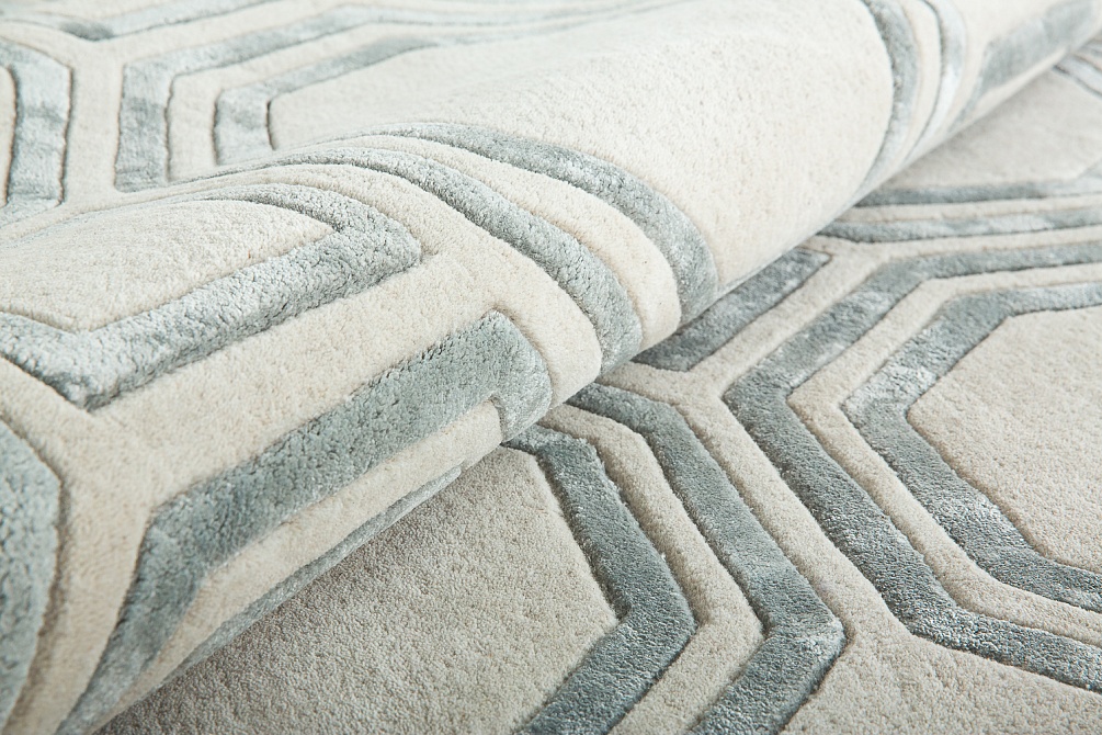 Индийский ковер из арт-шёлка и шерсти «OCTAGON RUG» SILVER