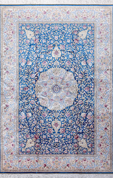 Иранский ковер из шёлка и модала «MASTERPIECE QUM» 021-22-POLONAISE-BLUE