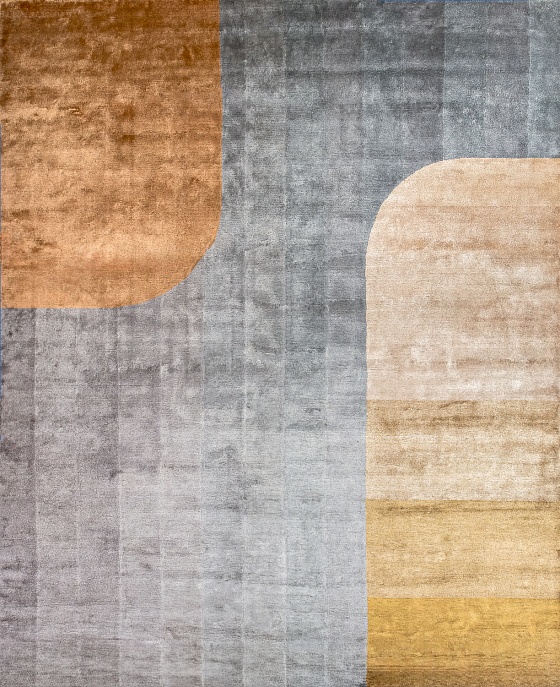 Индийский ковер из арт-шёлка «BAUHAUS» DESIGN №03-2-GREY-GOLD