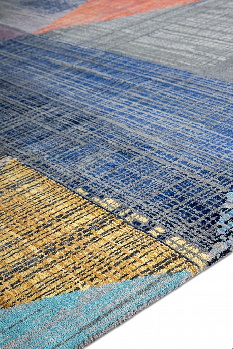 Индийский ковер из бамбукового шёлка и шерсти «UNSTRING» SRB730-CGRAY-FDENIM