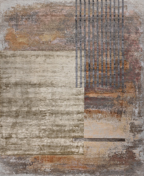 Индийский ковер из шерсти и арт-шёлка «CHAOS THEORY» ESK369-M.GREY-L.PEACH