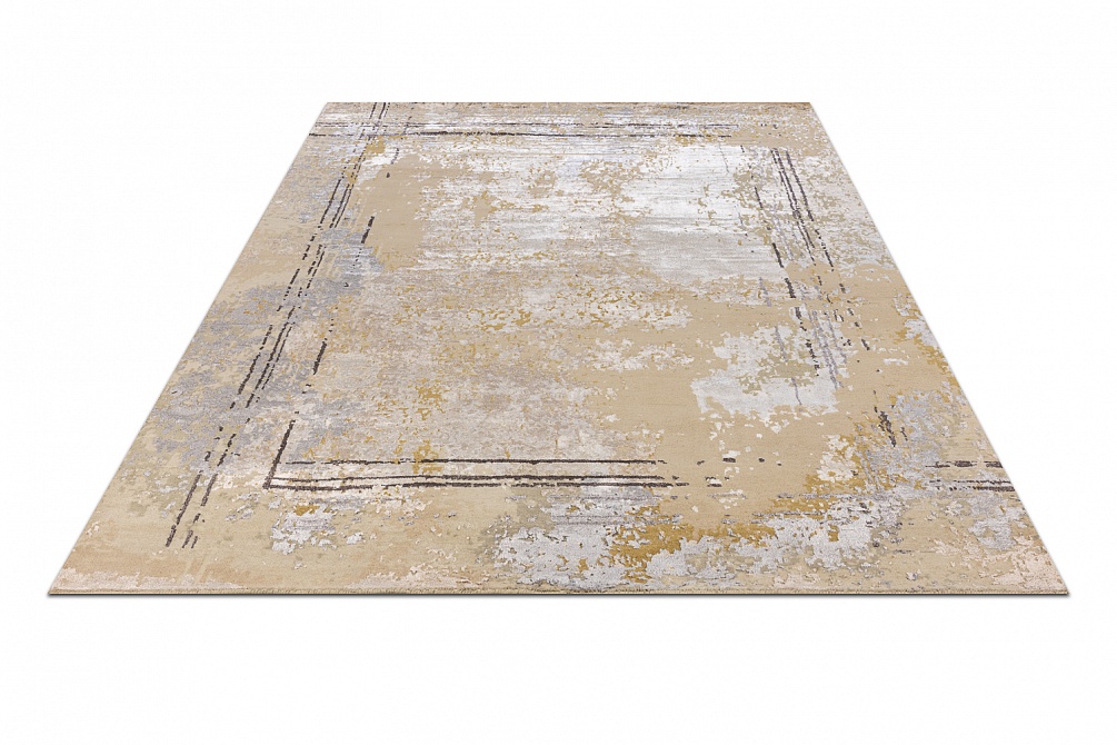Индийский ковер из арт-шёлка и шерсти «SAN FRANCISCO» GOLD-LINES-2-GREY