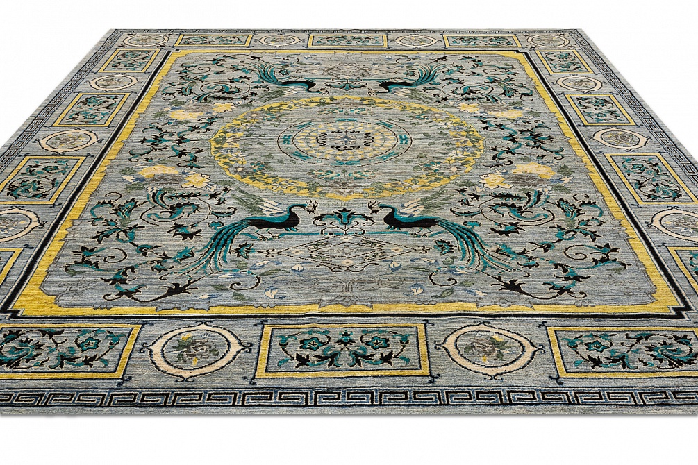 Пакистанский ковер из шерсти «MORRIS A/B 10/10» B129565-GRY-YEL