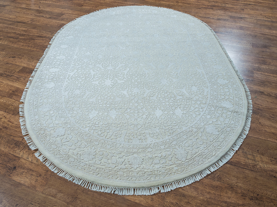 Индийский ковёр из шерсти и арт-шёлка «KING OF AGRA» RO8-CRE-CRE(Oval)