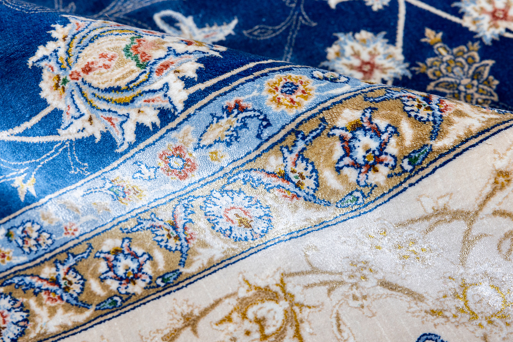 Иранский ковёр из шёлка, модала и акрила «MASTERPIECE QUM» 044-22-Katrin-1520-BLUE