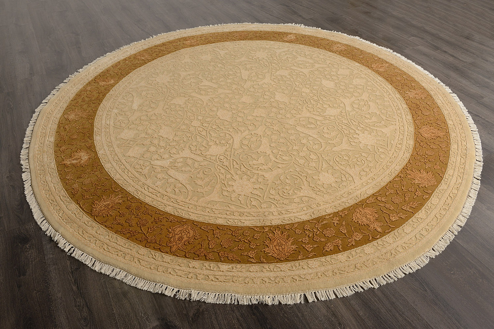 Индийский ковёр из шерсти и арт-шёлка «KING OF AGRA» RO8-CRE-GLD(Round)