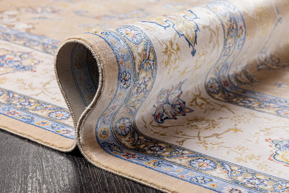 Иранский ковер из шёлка и модала «MASTERPIECE QUM» 023-23-1520-GLD-BLUE-CREAM Katrin