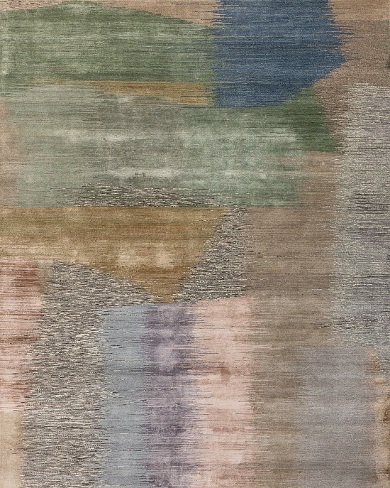 Индийский ковер из бамбукового шёлка, шерсти и хлопка «CHAOS THEORY» ESKM07-NTAUPE-FDENIM 1