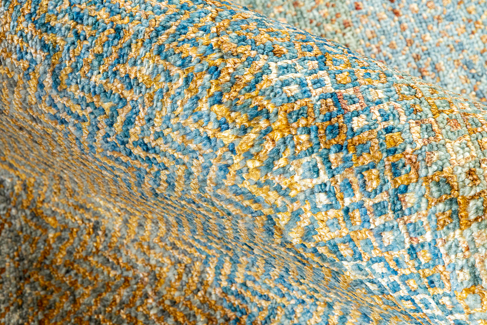Индийский ковер из шерсти и шёлка «MALIBU» BLUE-GOLD