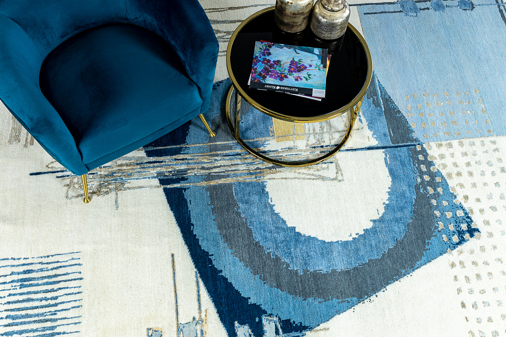 Индийский ковёр из шерсти и шёлка «HOLLYWOOD ART» CE6631-IVORY-BLUE