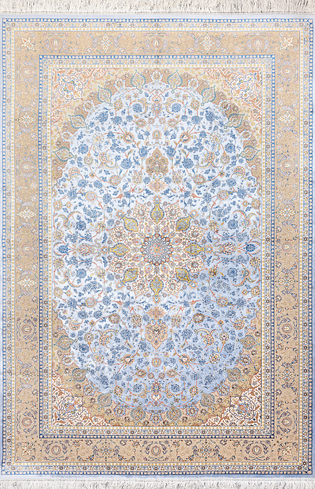 Иранский ковер из шёлка и модала «MASTERPIECE QUM» 030-23-1540-CREAM-LBLUE Katrin