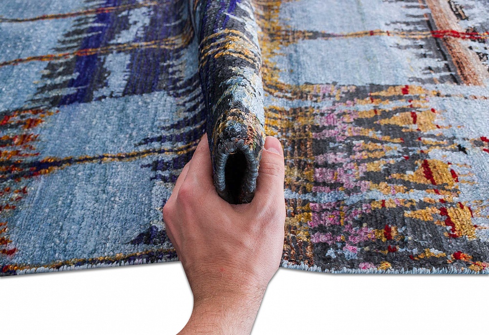Индийский ковер из бамбукового шёлка «SILK IKAT» P37-GRY-MIX